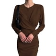 thumbnail image 3 of Women'S Long Sleeves Retro Style Fitted Waist Slimming Bodycon Dress Brown L, 3 of 5