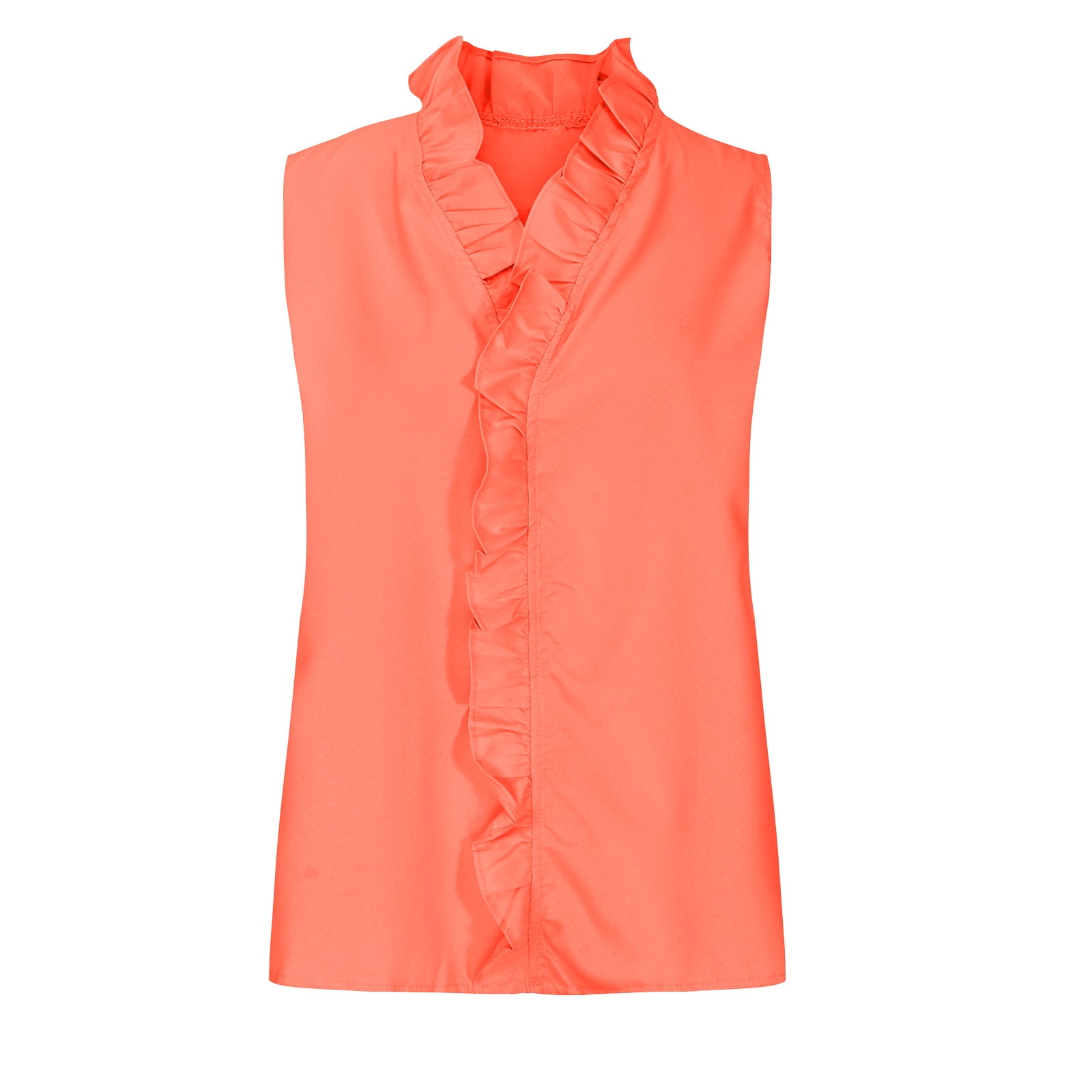 High neck ruffle sleeveless blouse best sale