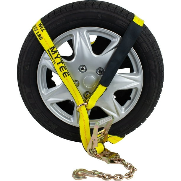 Auto Hauler Car Flatbed Tie Down Kit Lasso Wheel Ratchet Tie Down Straps w/ Chain