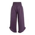 thumbnail image 4 of frariair Linen Pants Women Palazzo Summer High Waisted Wide Leg Pant Pleated Beach Travel Trousers With Pockets Purple, 4 of 8