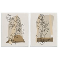 Stupell Industries Natural Flower Outlines Plants & Flowers Painting White Framed Art Print Wall Art, 24 x 30, Set of 2