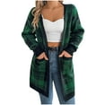 thumbnail image 3 of Womens Plaid Shirts Jacket Green Casual Color Blocking Checkered Pocket Long Sleeved Cardigan Sweater Top Jacket L, 3 of 9