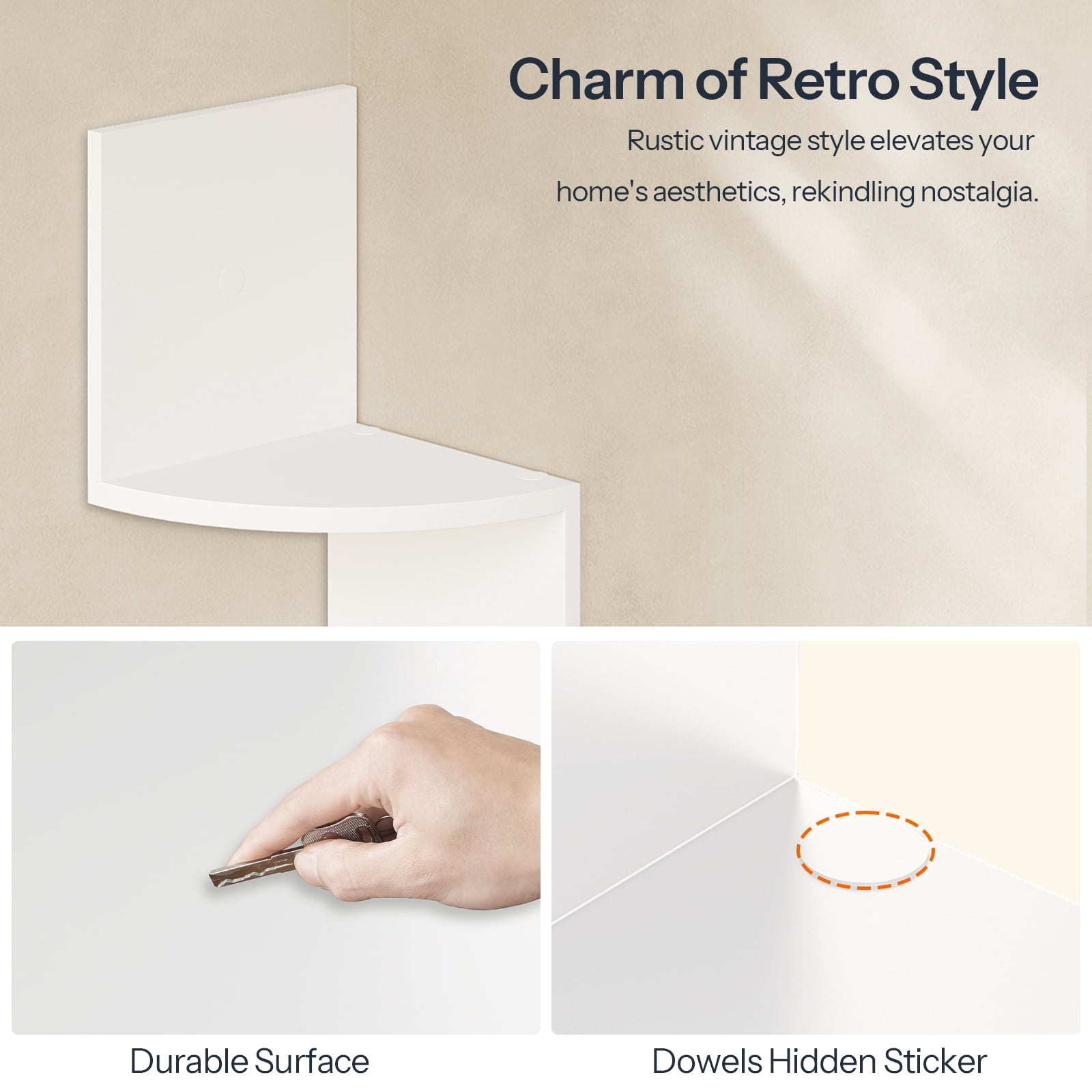 HOOBRO Corner Shelf Wall-Mounted, Set of 2 Floating Corner Shelves for Wall, 4-Tier Corner Bookshelves for Living Room, Bedroom, Bathroom, Home Office, White WT25BJP201