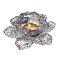 Pebbuoy Chinese Clear Lotus Candle Holder Faux Crystal Flower Taper Pillar Tealight Candle Candleholder Candlestick Wedding Party Table Centerpiece Decoration