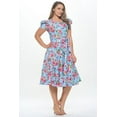 thumbnail image 5 of Women's Short Puff Sleeve Midi Floral Cocktail Flare Tea Party, Formal and Casual Dresses(Blue Hot Pink Small-Medium Size), 5 of 5