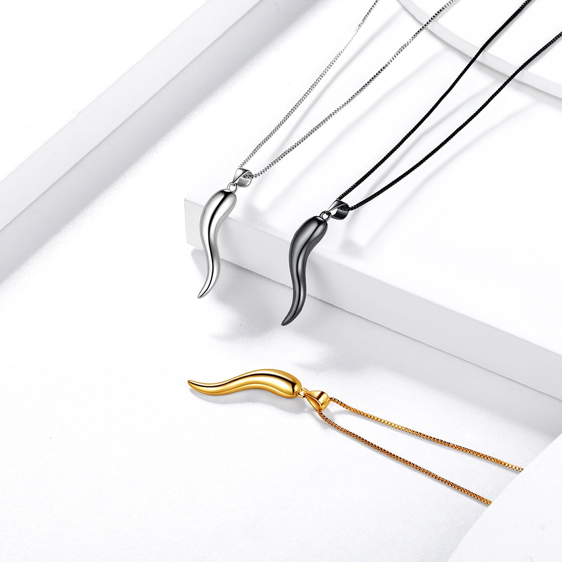 Hipunk Italian Horn Necklace for Men 925 Sterling Silver Cornicello Necklace Pendant Black Women Protection Amulet Jewelry Father's Day Gift
