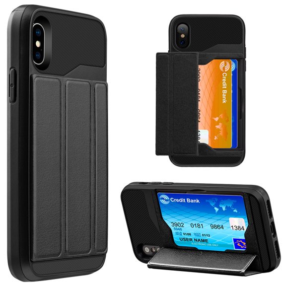 SUMACLIFE Protective Hybrid Wallet Case for Apple iPhone X (Exact Perfect Fit)