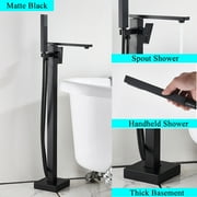 FreeStanding Waterfall Bathtub Faucet Floor Mounted Tub Filler Mixer Matte Black