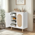 thumbnail image 3 of Spaco 2-Door Vertical Shoe Cabinet, Particle Board Shoe Cabinet with Plastic Rattan White Frame and Gold High Feet, White, 3 of 14