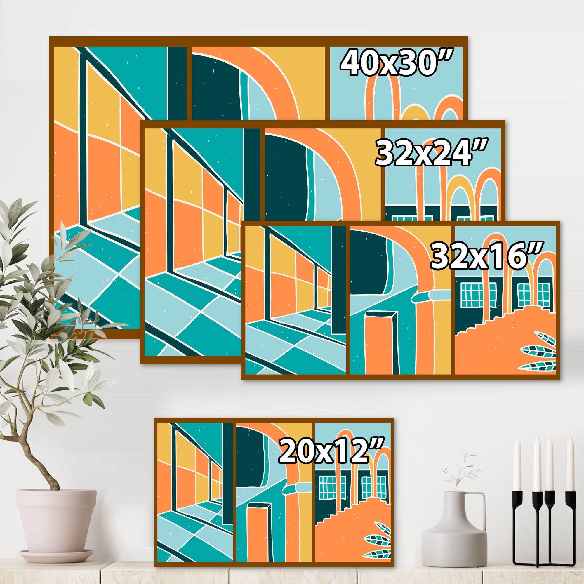 Designart ' Geometric Shapes Vintage Style Building Windows ' Modern Canvas Wall Art Print