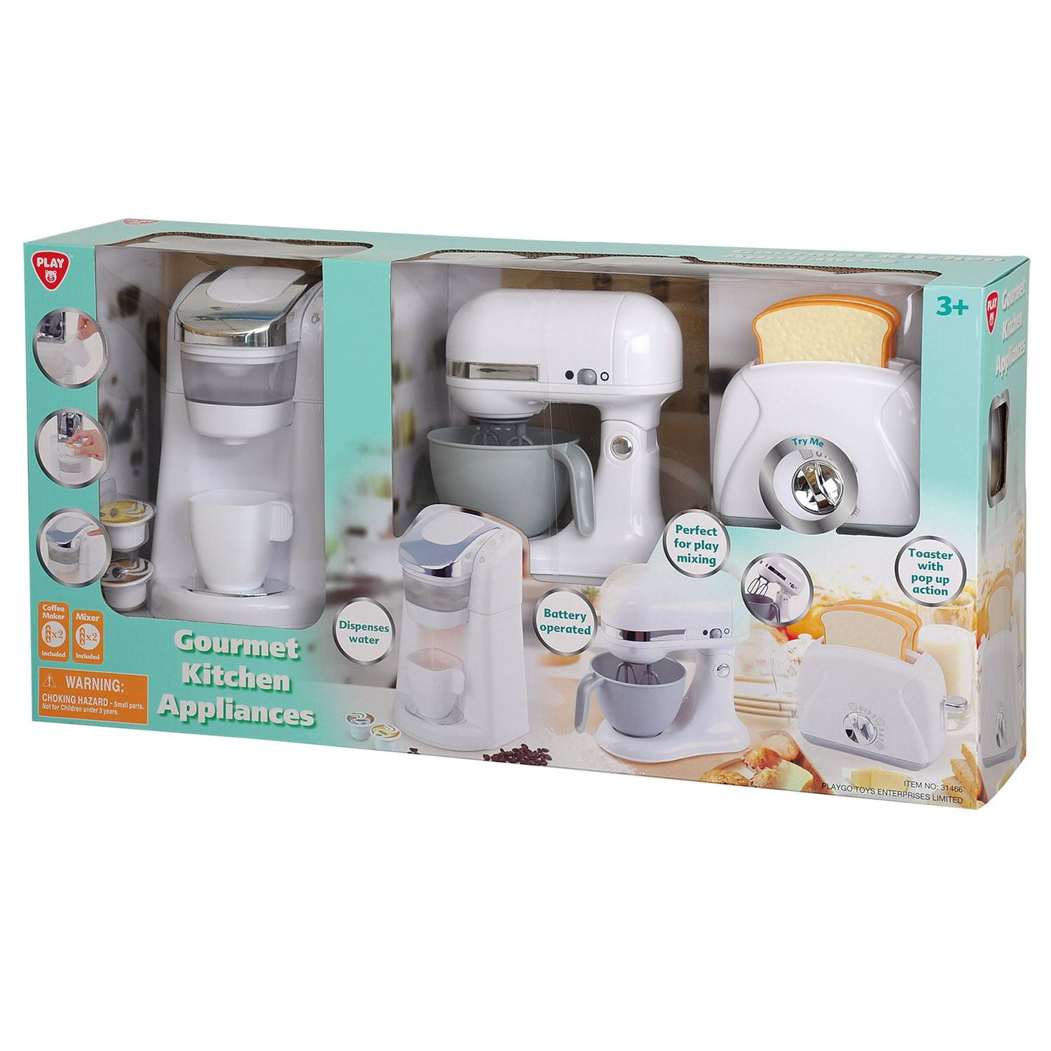 Playgo 3 Pc Gourmet Kitchen Appliance Set White Realistic Sounds And Lights Includes Coffee Maker Mixer And Blend Walmart Com Walmart Com