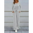thumbnail image 4 of Women'S 2 Piece Matching Lounge Sets Fall Fashion Outfits Henley Neck Sweater Top Wide Leg Pants Sweat Suits Grey M, 4 of 8