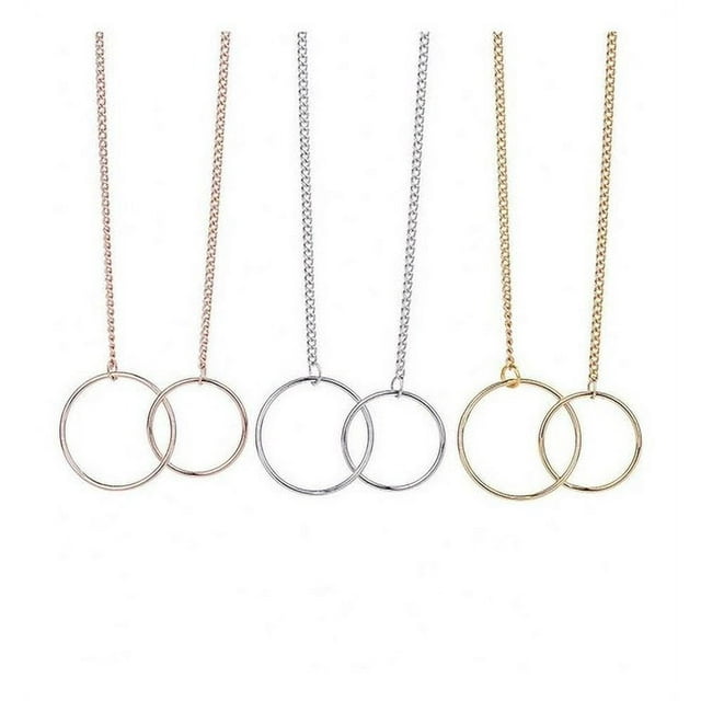 Women Two Interlocking Infinity Circles Pendant Necklaces