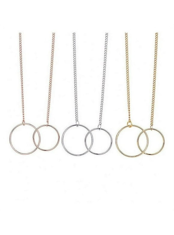 Women Two Interlocking Infinity Circles Pendant Necklaces