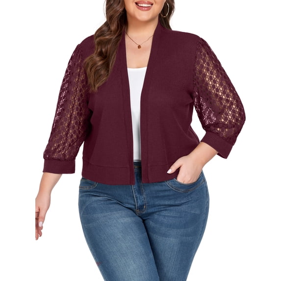 Cueply Womens Plus Size Cardigan Shrugs 3/4 Sleeve Open Front Cropped Cardigan Sweaters 1X-4X