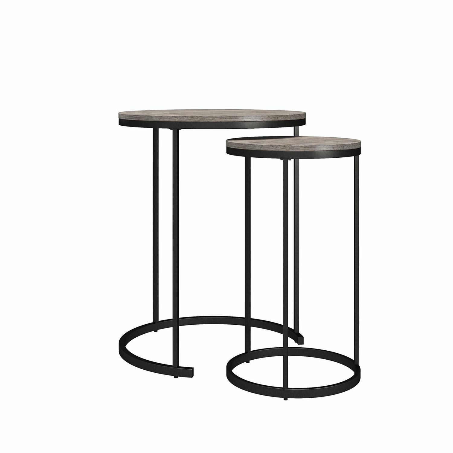 Ameriwood Home Camdale 4-Piece Nesting Coffee and End Table Bundle, Gray Oak w/ Black Meta