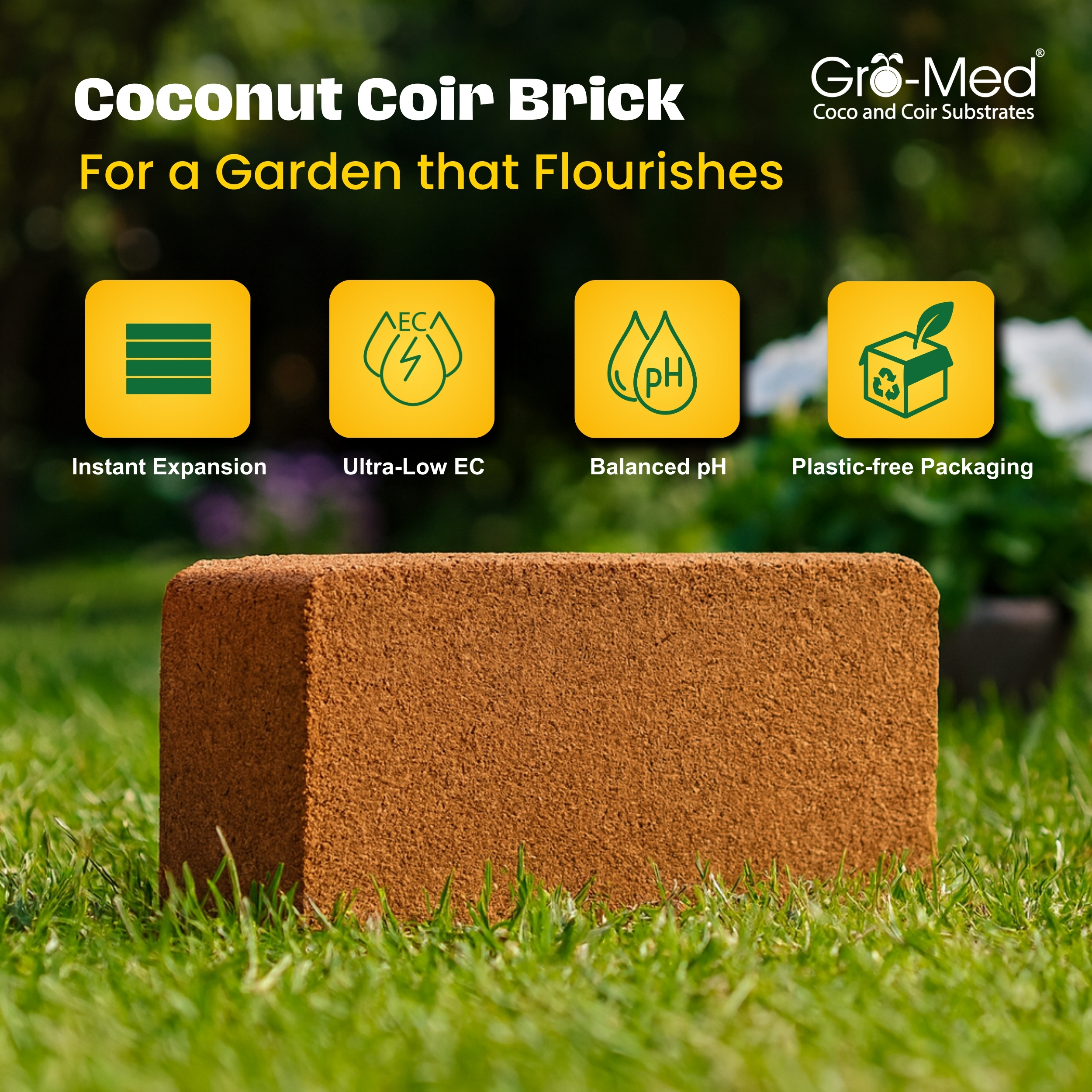 Gro-Med Organic Compressed Coconut Coco Coir Bricks For Plants With NPK Potting Soil, 6 Pcs 650g Ea