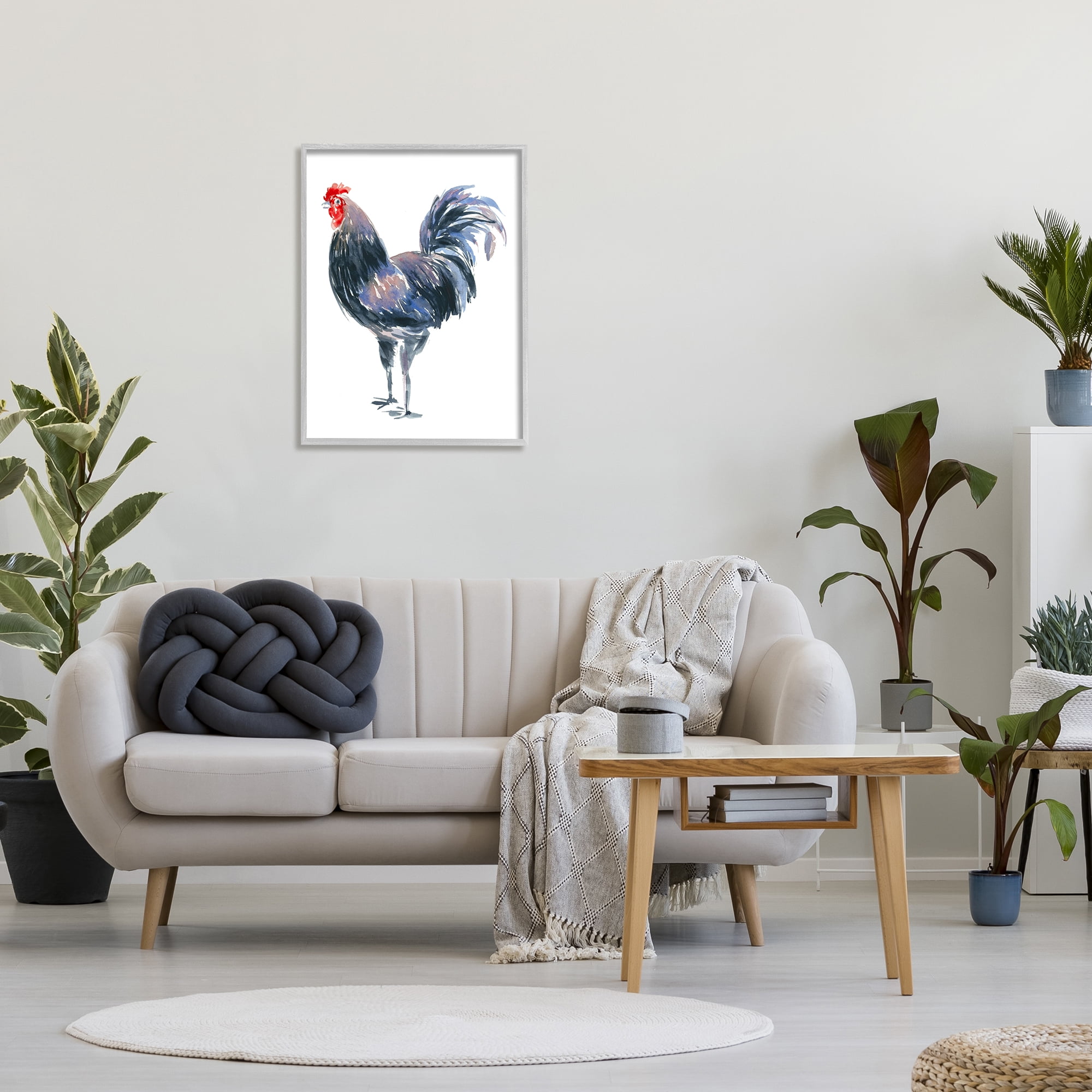 Stupell Industries Rooster Portrait on White Animals & Insects Painting Gray Framed Art Print Wall Art, 24 x 30