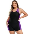 thumbnail image 3 of Doomiva Women Plus Size One Piece Boyleg Swimwear Water Surfing Unitard Athletic Bathing Suit Purple 3XL, 3 of 6