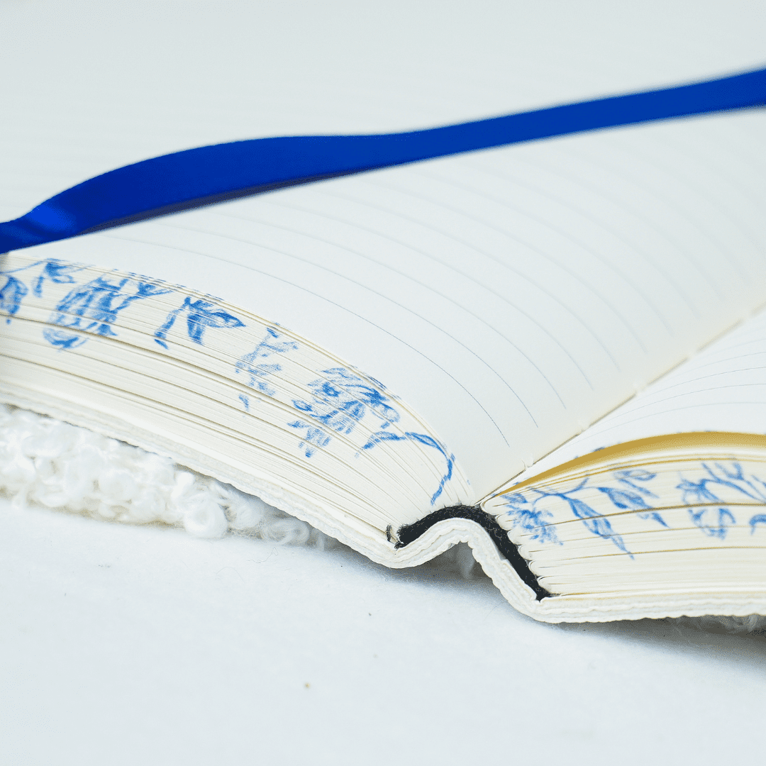 Faux Leather Hardcover Journal, Blue Floral, 380 Lined Pages, Lay-Flat, 8.5" × 6"