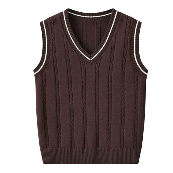 SGMVNU Girls Boys School Sweater Vest V Neck Sleeveless Sweaters Kids Ribbed Knitted Pullover Knitwear Crop Tops Casual Clothes(Size 4-5 Years,Coffee)