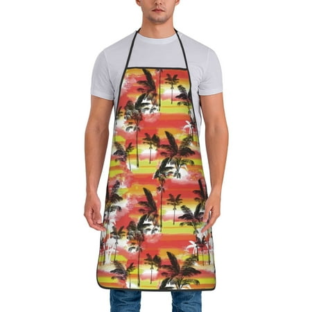 

Chef Aprons for Men and Women - Palm tree_AE Oil-Resistant Bib Aprons for Cooking Waterproof BBQ Grilling Kitchen Aprons Gifts for Women and Men