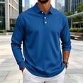 thumbnail image 4 of Bbyeadc Men's Long Sleeve Polo Shirt Loose Fit Casual Classic Comfortable Soft Lightweight Relaxed Everyday for Daily Wear,Blue(M), 4 of 7