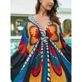 thumbnail image 4 of Vestido playero bohemio vintage con estampado floral y mariposas de TEELYNN para mujer, informal, con escote en V profundo, manga larga, estilo caftán bohemio para playa, para verano, 4 of 5
