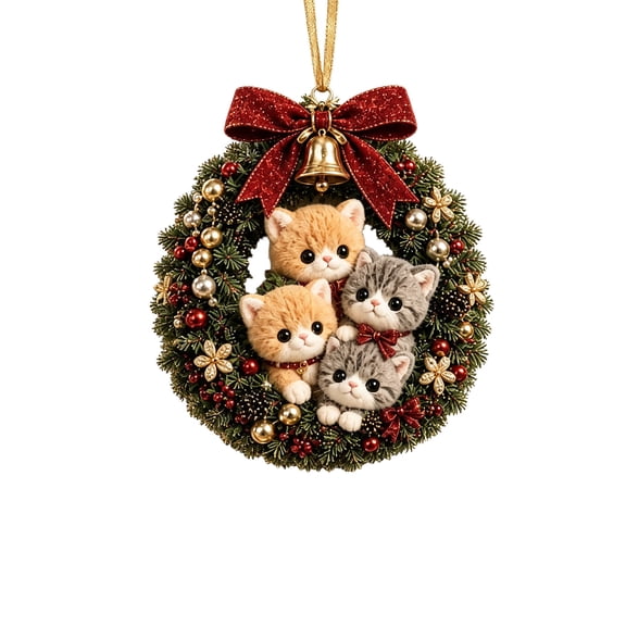 Cute Cat Christmas Ornament 2D Acrylic Cat Ornament Kitten Puppy Designs Xmas Tree Decoration for Holiday DIY Crafts Mini Christmas Hanging Ornaments Flat Hanging Pendant for Home Indoor Party Gift