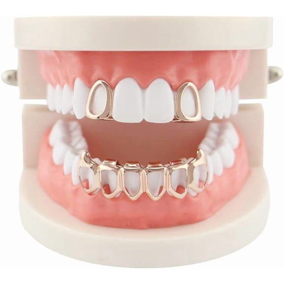 18K Gold Plated Hip Hop Teeth Grillz Caps Open Face 2pcs Single Top and Bottom Grills for Your Teeth Grillz Set for Men Women