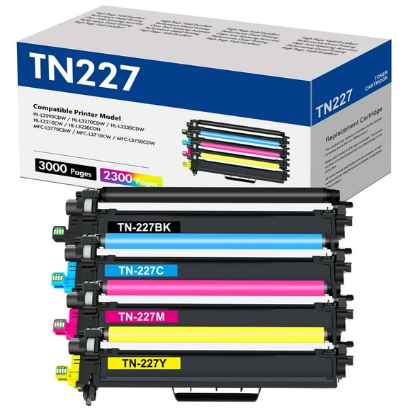 TN-227 TN227 High Yield Toner Cartridge 4 Pack Compatible for Brother TN227 TN223 TN-227BK/C/M/Y MFC-L3770CDW HL-L3290CDW HL-L3270CDW MFC-L3750CDW MFC-L3710CW L3210CW Printer Ink