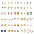thumbnail image 1 of 30 Pairs Circular Heart-shaped Earrings Diamond Geometric Ear Studs, 1 of 8