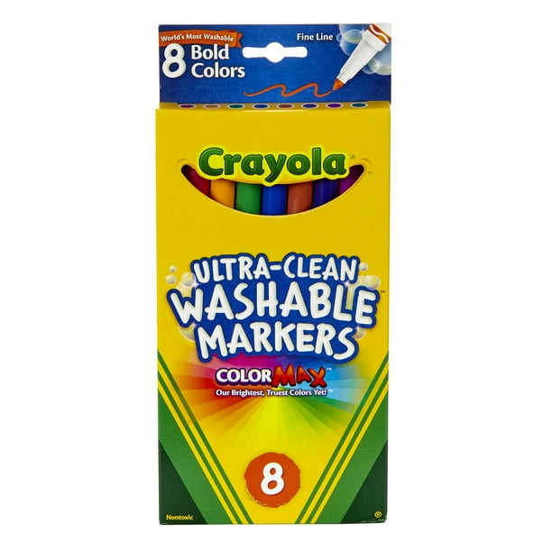 Crayola Washable Marker Set, 8Colors, Fine, Bold