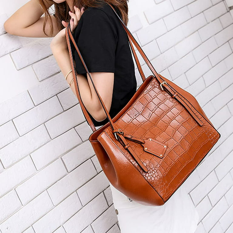 Pikadingnis Handbag for Women Crocodile Pattern Bussiness Bags Fashion Tote Bag Shoulder Bag Purse 3pcs, Adult Unisex, Size: One size, Pink