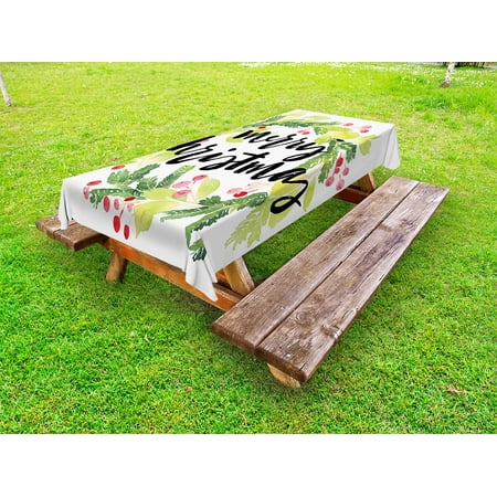 

Christmas Outdoor Tablecloth Watercolor Painting Style Christmas Wreath and Hand Lettering Mistletoe Decorative Washable Fabric Picnic Table Cloth 58 X 84 Inches Black Green White by Ambesonne