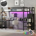 thumbnail image 3 of DreamBuck Loft Bed, Twin XL Size Metal Loft Bed with Desk, LED Light and Charging Stations, Space-Saving Bed with Shelves, Wardrobe and Storage Stairs, Loft Bed for Teens, Adults, Bed for Room, Dorm, 3 of 16