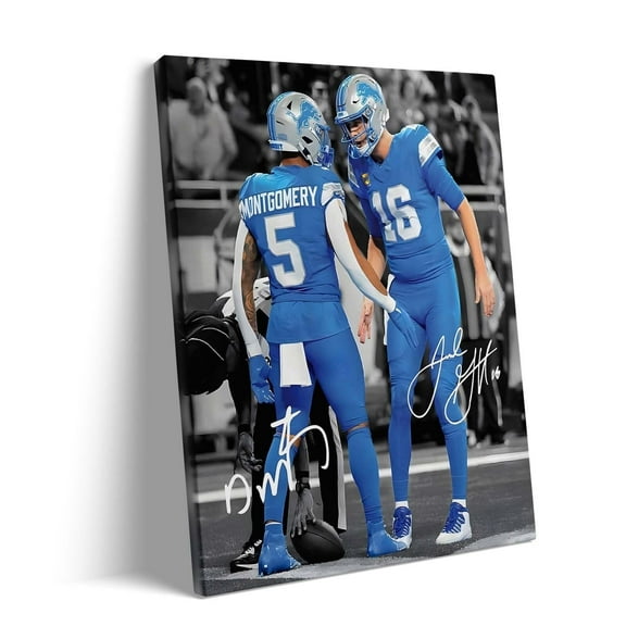 American Football Sports Canvas Wall Art David Montgomery Jared Goff Framed Poster Wall Decor Print For Kids Teen Birthday Gifts Rugby Star Pictures for Office Home Room Decoration