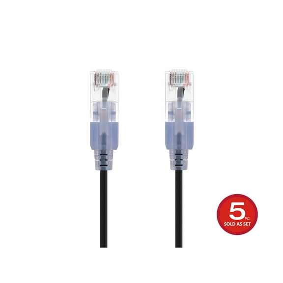 Monoprice Cat6A Ethernet Patch Cable - 5 Feet - Black | Network Internet Cord - RJ45, 550Mhz, UTP, Pure Bare Copper Wire, 10G, 30AWG, 5-Pack - SlimRun Series