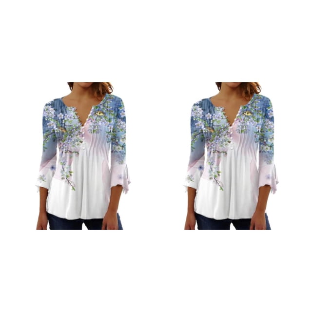 Minnieouse Tops de manga 3/4 Camiseta oscilante Túnica de verano Playa plisada lavable Type1 NO1