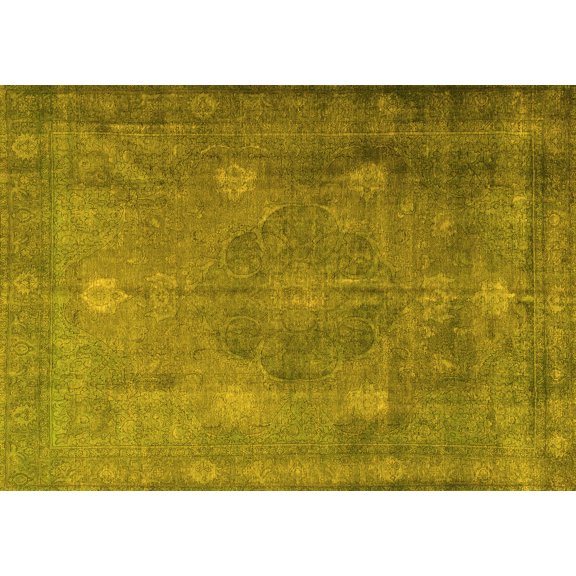 Ahgly Company Machine Washable Indoor Rectangle Persian Yellow Traditional Area Rugs, 5' x 7'