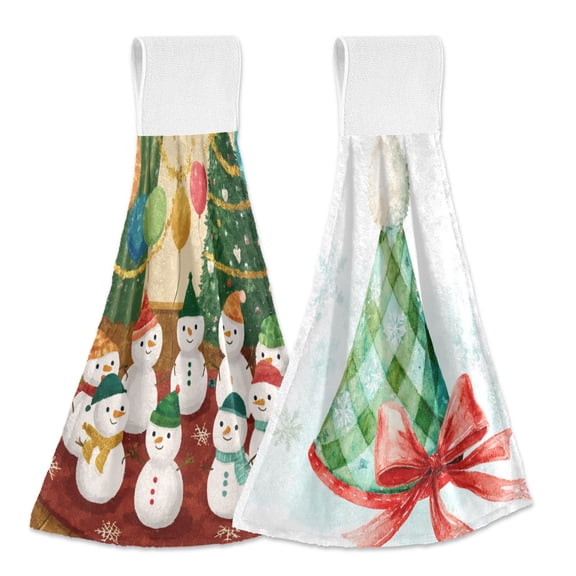 IAUYY Kitchen Hanging Towels Set of 2 100% Polyester Absorbent, Super Soft Hand Towels with Hanging Loops for Bathroom Kitchen Ribbons Decoration Red Party Hat