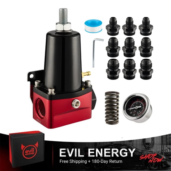 EVIL ENERGY Fuel Pressure Regulator 30-140PSI Adjustable, 10AN Bypass Return EFI Regulator with Gauge & Adapter Fittings, Compatible Fuel Injection