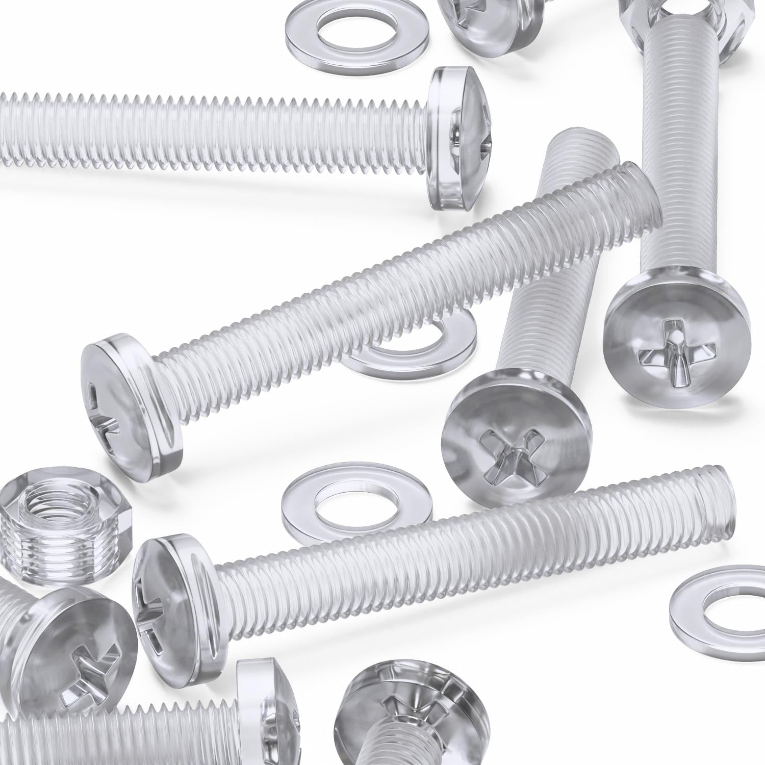 20 x Transparent Clear Plastic Acrylic M8 x 60mm Nuts & Bolts -Acrylic Plastic Screws, (15/64 x 2-23/64 in)