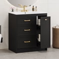 thumbnail image 2 of Classic 30" Black Bathroom Vanity Set, Floor Standing, with Three Drawers, One of Which is a Double-Layer Drawer, with Long Gold Handles -, 2 of 9