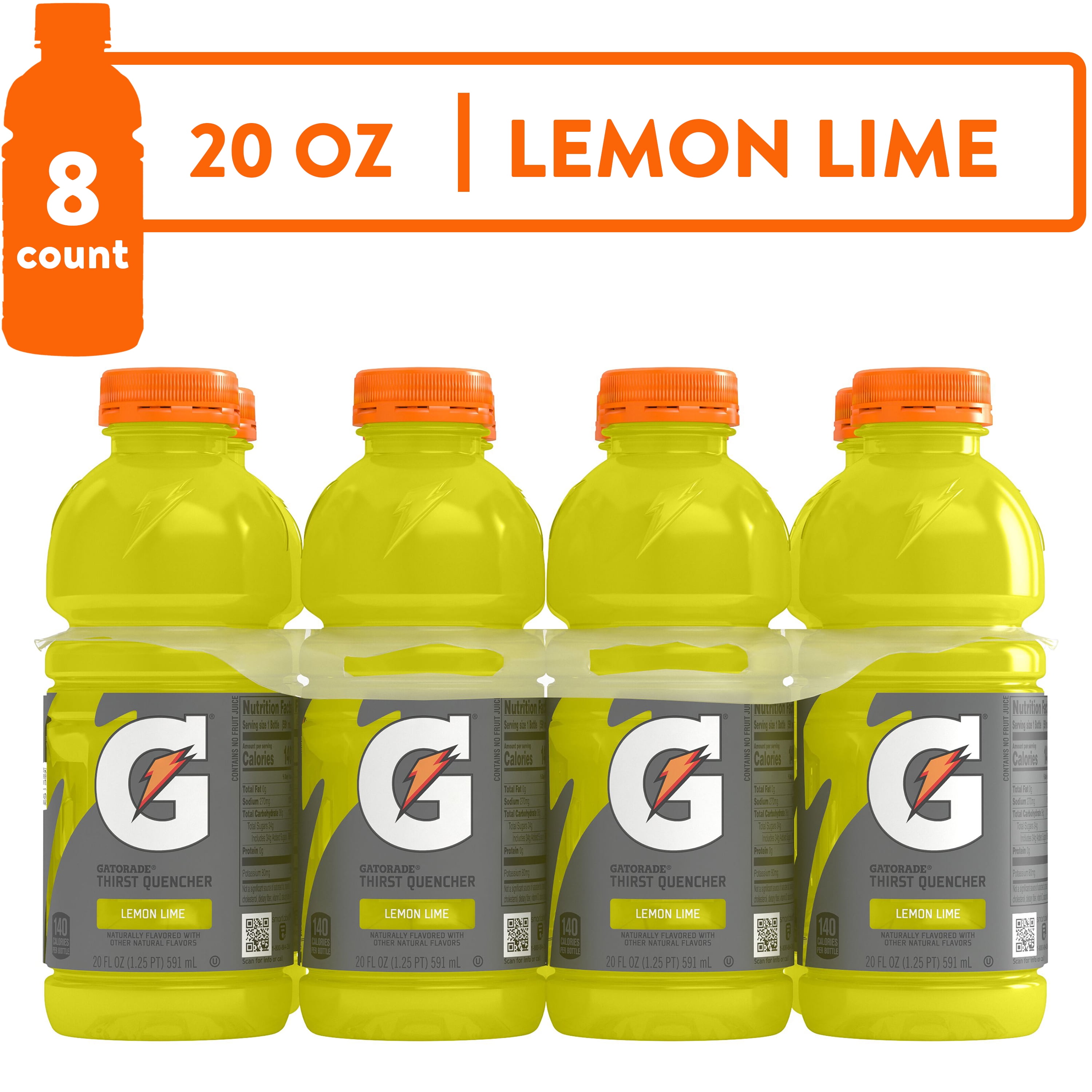 Gatorade Lemon Lime Thirst Quencher Sports Drink, 20 oz, 8 Pack Bottles