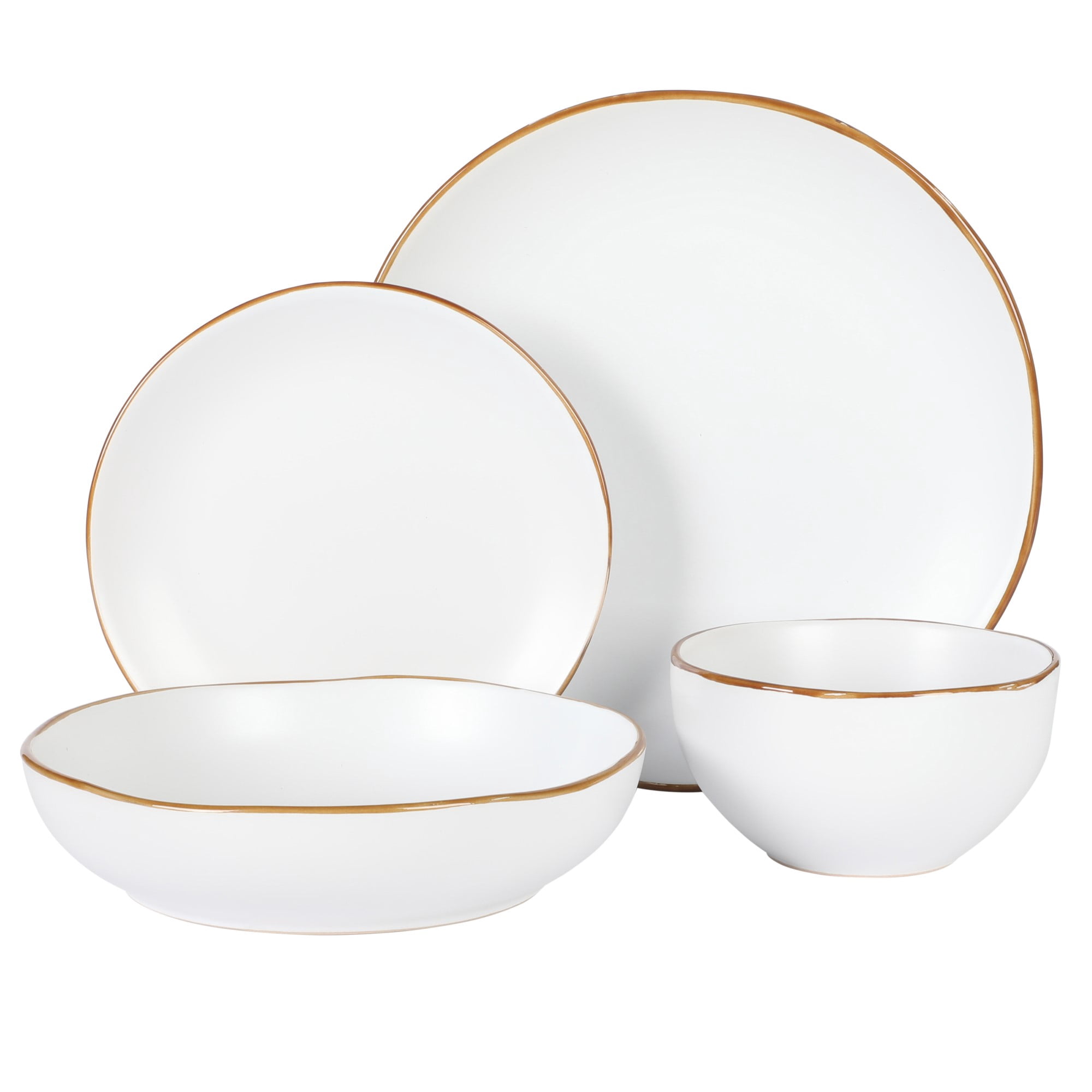 Gibson Home Hazeltine 16 Piece Plates and Bowls Dishes Stoneware Ceramic Dinnerware Set - White