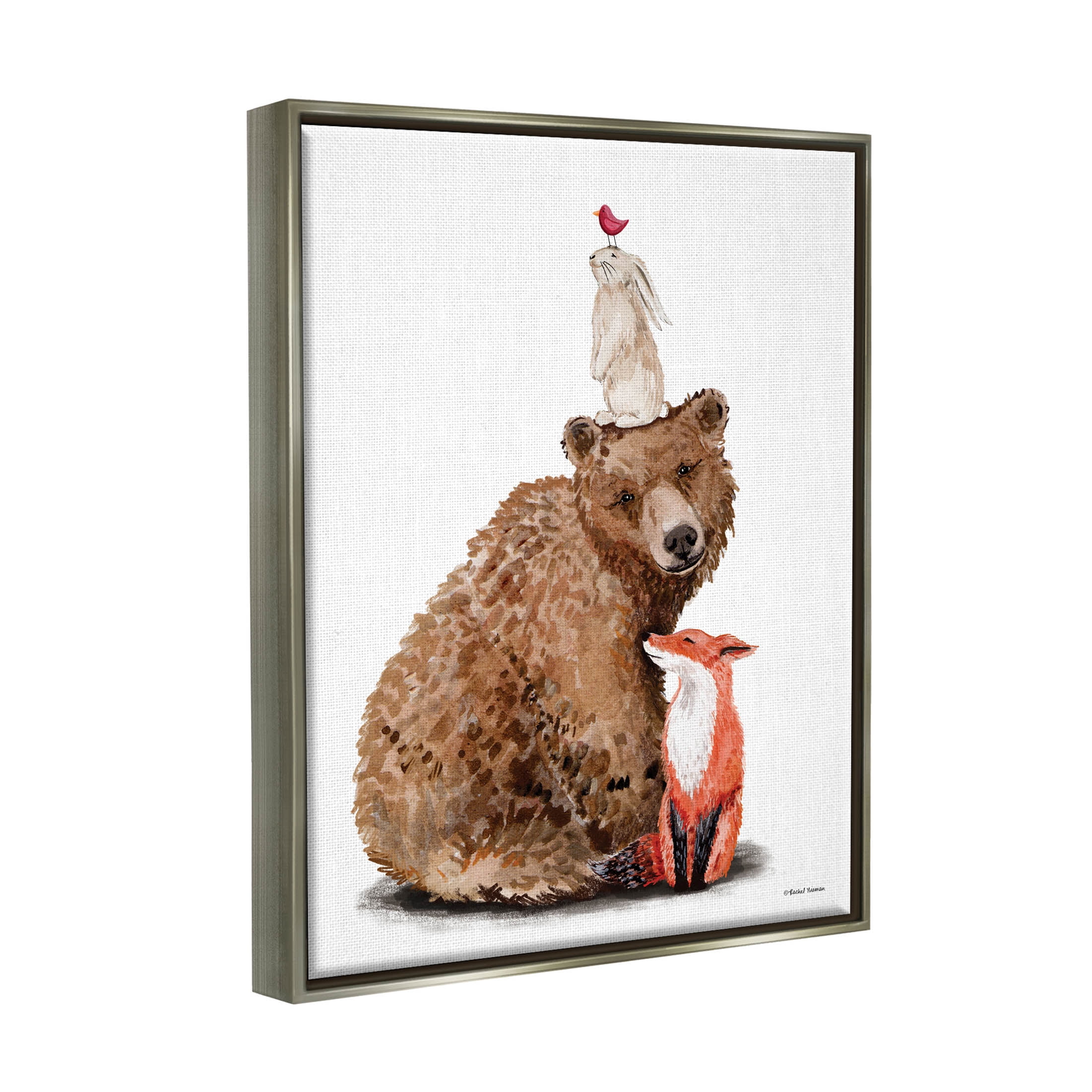 Stupell Industries Woodland Creatures Nature Animals Graphic Art Luster Gray Floating Framed Canvas Print Wall Art, Design by Rachel Nieman