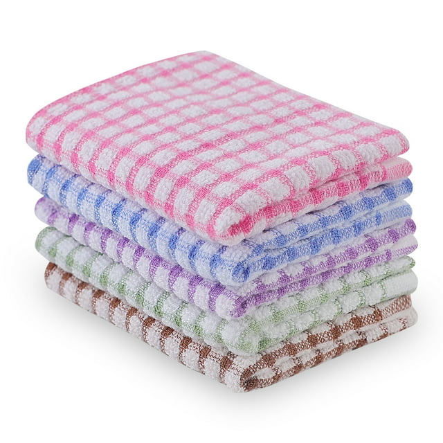 Unique Bargains 6pcs Kitchen Terry Cotton Dish Cloths Quick dry and Absorbent Cleaning Rags 15' x 10.5'