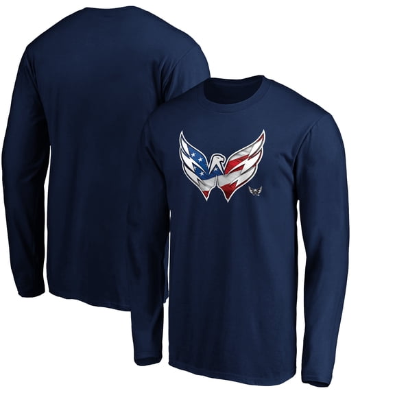 Men's Navy Washington Capitals Banner Wave Logo Long Sleeve T-Shirt