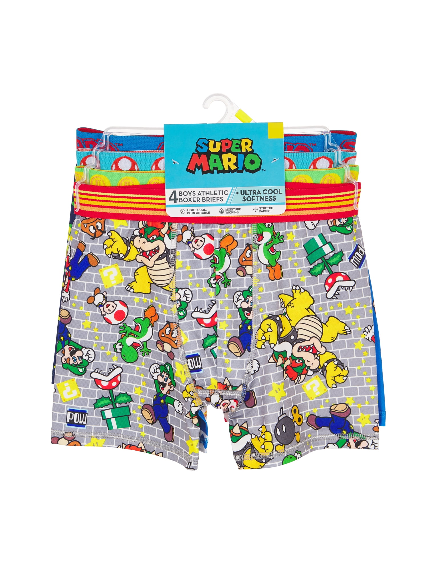 Super Mario Bros. Boys Athletic Boxer Briefs Underwear, 4 Pack, Sizes 4-10